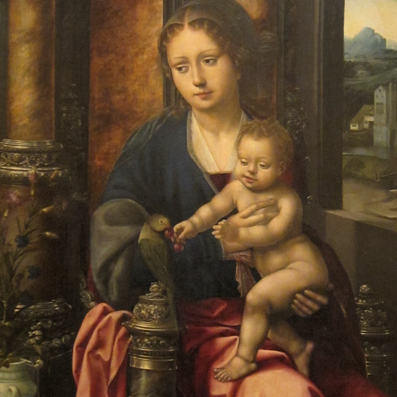 madonna-child-parrot-detail